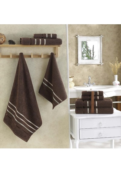 Banyo Havlu Seti 4 Lü Bale Premium - 70x140cm X2 / 50x90cm X2 Kahverengi