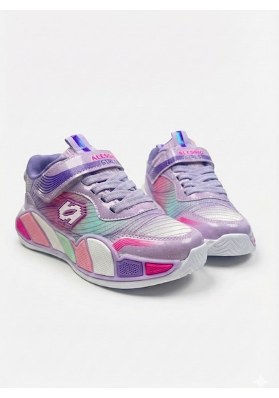 Nstil Günlük Unisex Çocuk Spor Ayakkabı Sneaker Cırtlı Rahat Hafif Konforlu Dayanıklı 02-03 Lila
