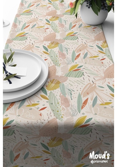 Xero Floral 2 Desenli Baskılı Süet Runner Masa Örtüsü