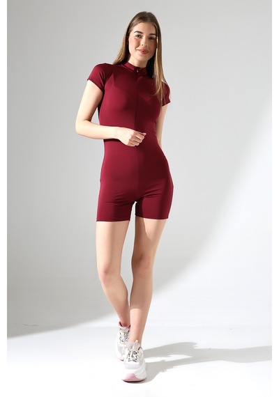 Winmoda34 Kadın Deniz Tulumu Kısa Kollu Önden Fermuar Detaylı Bordo