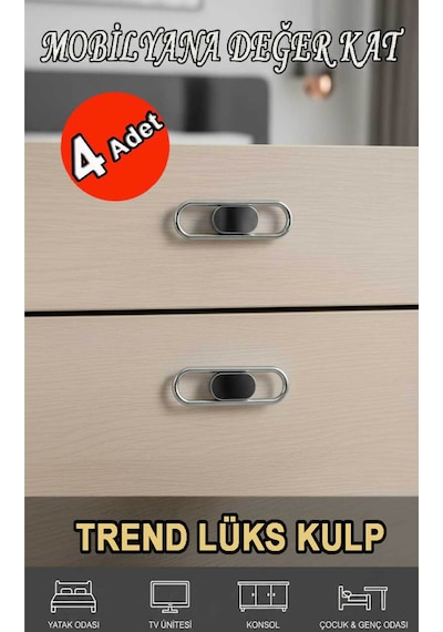 Lüks Trend 32 Mm 4 Adet Mobiya Yatak Odası Tv Ünitesi Konsol Çocuk Ve Genç Odası Kulp Krom