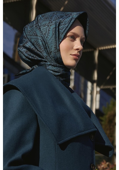 Poanes Etnik Desenli Twill İpek Eşarp Açık Pembe - Pembe