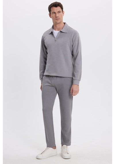 Tudors Erkek Slim Fit Dar Kesim Beli Bağcıklı 3 Cepli Geniş Paça Açık Füme Eşofman Altı-41906 Açık Füme