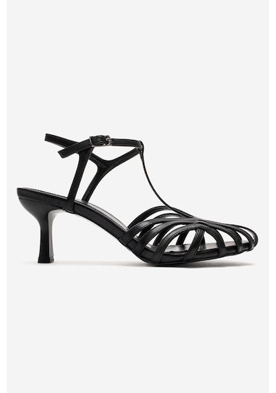 Luvishoes Luvi Shoes Felip Siyah Cilt Bantlı Kadın Kısa Topuklu Ayakkabı Siyah