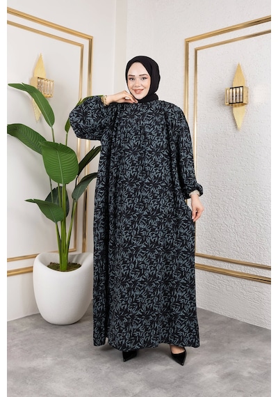 Nevayla Moda Robalı Desenli Viskon Elbise - Yeşil / E0126 Yeşil