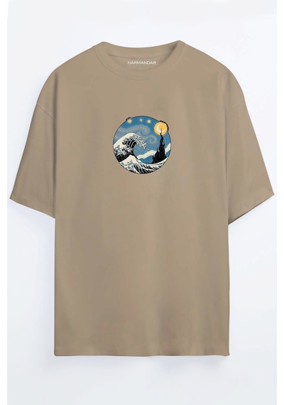 Yıldızlı Gece Wave - Dalga Baskılı Unisex Siyah - Beyaz - Turuncu - Bej Oversize T-shirt Bej Yıldızlı Gece Wave - Dalga Baskılı Unisex Siyah - Beyaz - Turuncu - Bej Oversize T-shirt Bej