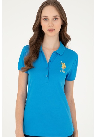 U.S. Polo Assn. Kadın Saks Basic Polo Yaka Tişört 50280071-VR045