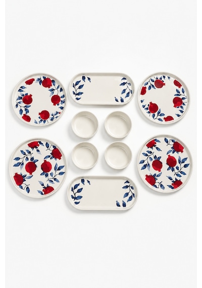 Nar 10 Parça 4 Kişilik Stackable Seramik Kahvaltı Takımı Nar Desenli Lüks Kahvaltılık Sunum Seti Beyaz