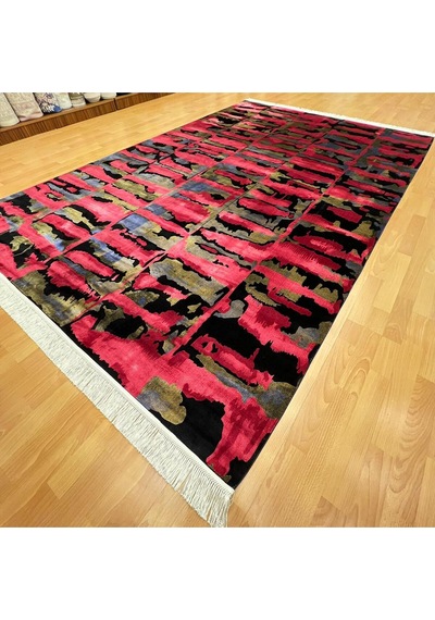 Çağdaş Desenli 200 X 300 İpek Halı Kırmızı