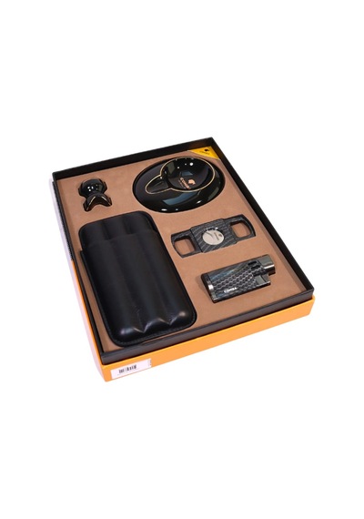 Cohiba 4 Torch Pürmüz Çakmak Kılıf Küllük Kesici Sehpa Karbon Desenli Siyah Beşli Puro Seti Tr10023