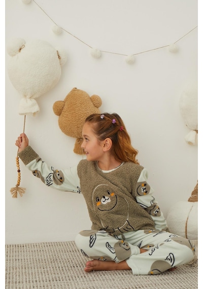 Kız Çocuk Welsoft Polar Pijama Takımı 42233 Haki