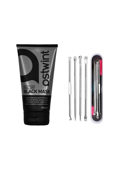 Soyulabilir Siyah Maske 150 Ml + 4'lü Çelik Profesyonel Siyah Nokta Akne Komedon Seti