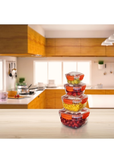 4'lü Set Master Kare Saklama Kabı 275 Ml - 500 Ml - 900 Ml - 1500 Ml 001