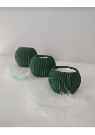 3 Lü Tealight Mumluk Seti Dekoratif Ev & Salon Mumluğu Hediyelik Set Koyu Yeşil