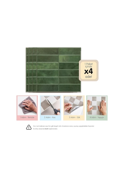 Genel 3d Kendinden Yapışkanlı Duvar Karosu 30,5 Cm X 30,5 Cm 4 Adet 0,371 M² Koyu Yeşil
