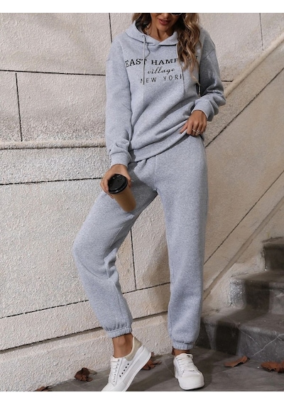 Hampton Eşofman Takımı Sweatshirt Jogger - Gri Baskılı Oversize Şardonlu Kapüşonlu Lastik Paça Gri Hampton Eşofman Takımı Sweatshirt Jogger - Gri Baskılı Oversize Şardonlu Kapüşonlu Lastik Paça Gri