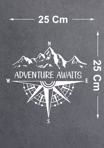 Pusula Adventure Awaits Sticker - Araba Oto Motosiklet Karavan Araç Sticker - 00337 25x25 Cm
