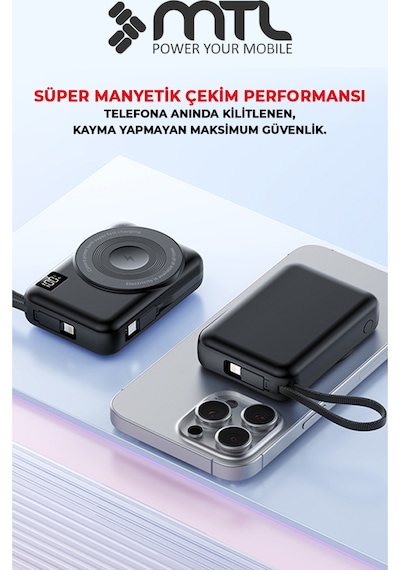 Magsafe Uyumlu 3in1 37,5 Watt Hızlı Şarj Powerbank Watch Ve Airpods Şarj Destekli Mt4580 Siyah