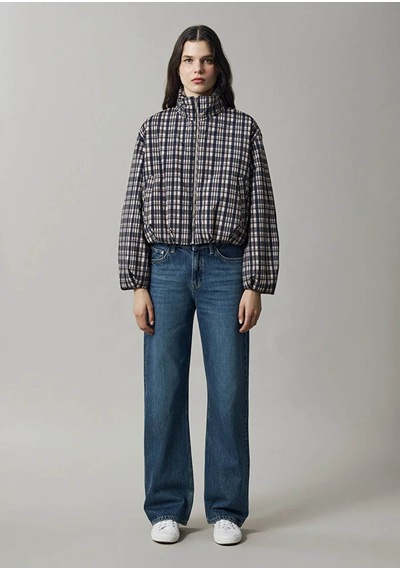 Mavi Dik Yaka Kareli Oversize Kahverengi Kadın Mont 1110815-83152