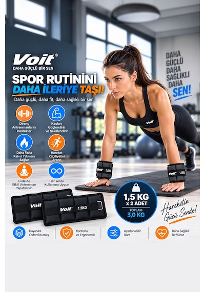 1,5 KG x 2 Adet Ayarlanabilir El ve Ayak Bilek Ağırlığı, Cırt Cırtlı Fitness Egzersiz Ağırlık Seti