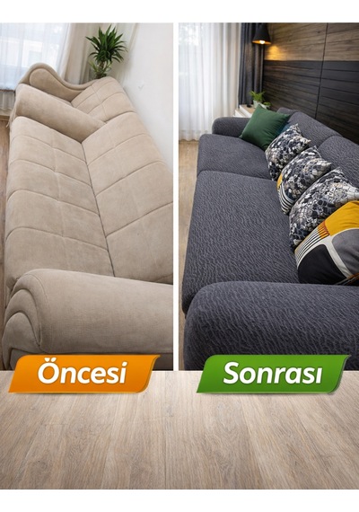Jakarli 3+3+1+1 Lastikli Koltuk Kılıfı Esnek, Leke Tutmaz, Antrasit - 815954100 Antrasit