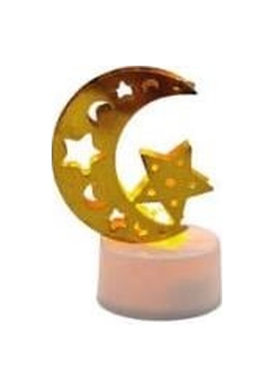6 Cm Ramazan Ledli Tealight Mum Altın Metal Ay-yıldız Model - Kendinden Pilli Dekoratif Mum Diğer