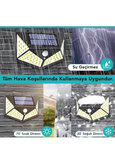Jouis 100 Led Solar Güneş Enerjili Dış Mekan Duvar Lambası - Hareket Sensörlü Su Geçirmez Bahçe Aydınlatması, 3 Modlu 120 Derece Geniş Açılı Projektör Aplik