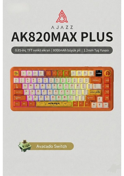 Ajazz Ak820 Max Plus 75% Mekanik Klavye 8000mah Batarya 0.85 Tft Ekran Rgb Hot Swap 3 Modlu 2.4g Bluetooth Type-c Kablosuz Gaming Klavye Conta Yapısı Ses Yalıtımlı Turuncu
