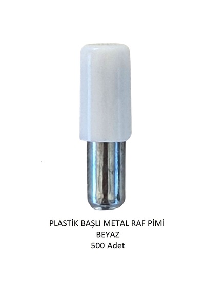 Plastik Başlı Metal Raf Pimi, Beyaz 500 Adet Beyaz