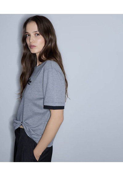 İpekyol Slogan Nakışlı İşlemeli Gri Kadın T-shirt Iw6260070171