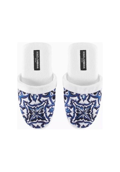 Dolce & Gabbana Casa Unisex Blu Akdeniz Desenli Terlik, Pamuklu, Yumuşak & Şık Görünüm Mavi