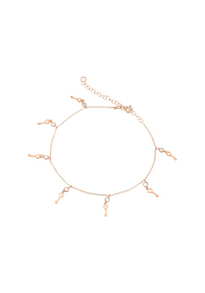 Brezza Lusso Jewelry Anahtar Model Sallantılı Taşlı Gümüş Kadın Ayak Halhal Rose