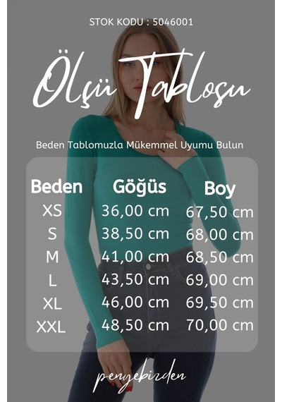 Penyebizden Kadın Viskon Dekolte Yaka Çıtçıtlı Zıbın Body-okyanus Yeşili Çimen Yeşili