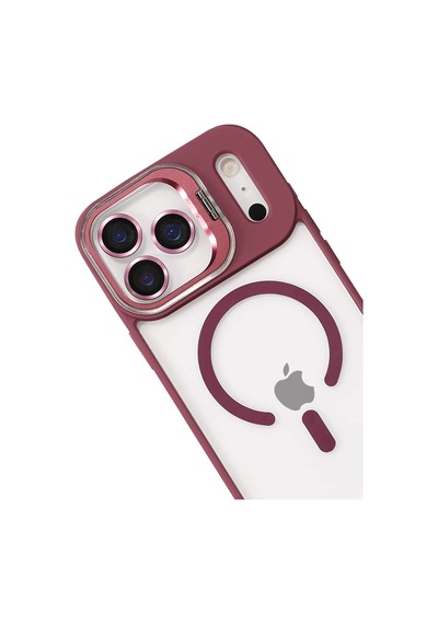 Joko Apple iPhone Uyumlu  17 Pro Max Uyumlu Remim Lensli Magsafe Standlı Kapak - Bordo
