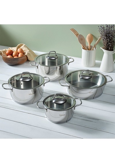 Hisarr Teos 8 Parça Çelik Tencere Seti - Inox Renkli