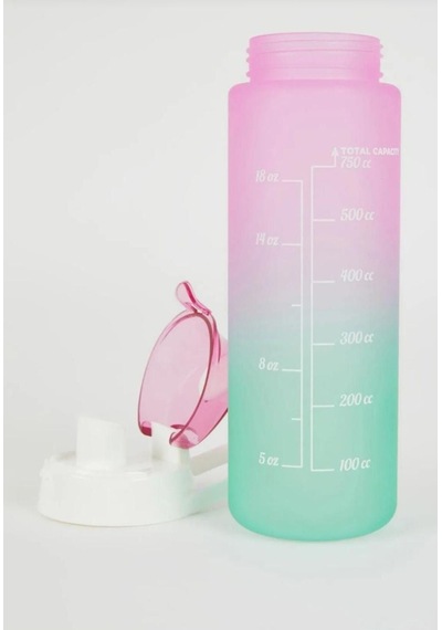 Renkli Matara 750 Ml Motivasyon Matarası, Renkli Suluk Okul Matarası Pembe Pembe