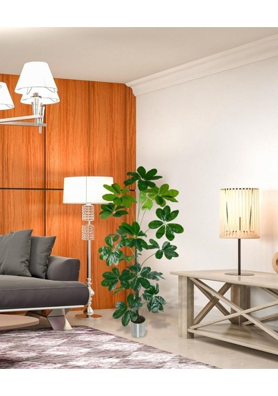 Yapay Ağaç Şeflera 18 Dallı Çalılı Gövde 120x60cm Gümüş Aleminyum Saksıda
