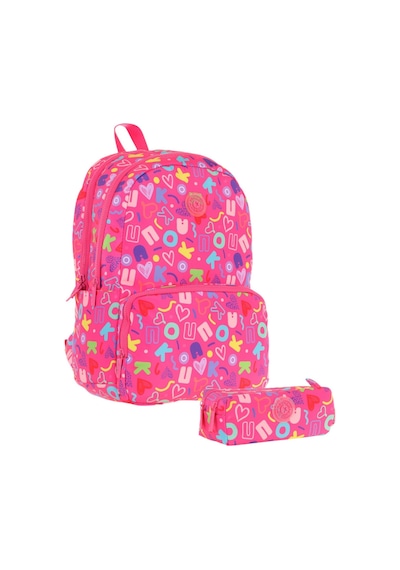 Kaukko Brokar Kalp Ve Kaukko Baskılı Pembe Kız Çocuk Okul Çantası Ve Kalemlik Seti Pembe
