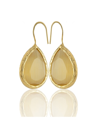 Kadir Jewellery 22 Ayar Altın Kaplama Damla Taşlı Küpe -el İşçiliği Ve Hipoalerjenik Küpe Sarı 02036089