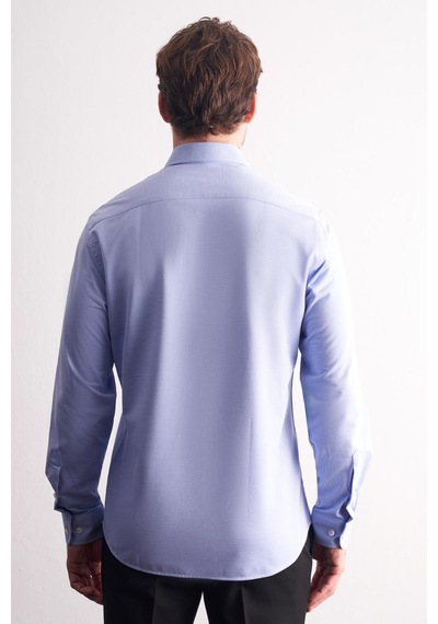 İmza Mavi Yarım İtalyan Yaka Uzun Kol Premium Slim Fit %100 Pamuk Gömlek 1004255194 Mavi