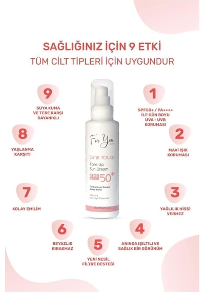 Pink Touch Spf 50 Ton Eşitleyici, Aydınlatıcı Pembe Yüz Güneş Kremi Pa Spf 50