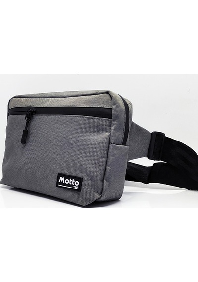 Mottobag Klasik Gri Unisex Waterproof Fermuarlı 2 Ana Bölmeli Bel Çantası Gri