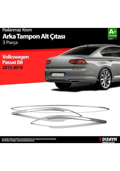 S-Dizayn  Volkswagen Passat B8 Krom Arka Tampon Alt Çıtası 3 Parça 2015 Üze