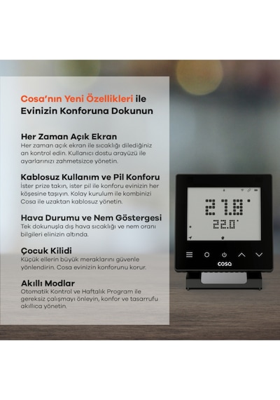 Cosa V5 Akıllı Kombi Kontrolü - Siyah Termostat