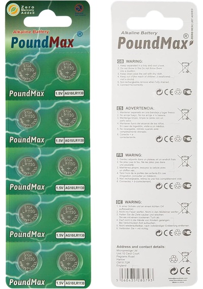 20 Adet Poundmax Ag10, Lr54,1,5v Alkalin Düğme Pil 2x 10 Adet