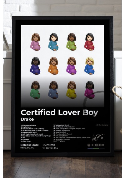 Drake Certified Lover Boy Siyah Ahşap Çerçeveli Poster, Dekoratif Müzik Albüm Duvar Tablosu