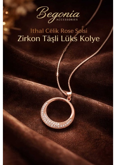 İthal Çelik Rose Gold Kolye Zincir Set Figürlü Zirkon Taşlı Paslanmaz Kararmaz Unisex 45cm+5cm Boy - 7 Rose Gold