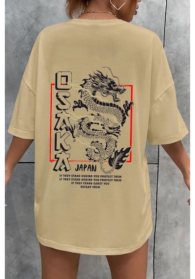 Unisex Osaka Baskılı T-shirt Bej