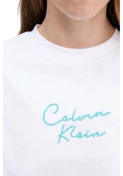 Kadın Cropped Boxy Fit Zincir Dikiş Logolu T-shirt - Beyaz-8784 Brilliant White