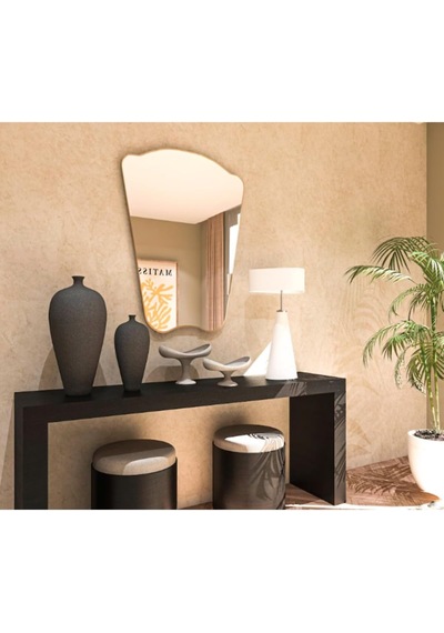 Asimetrik Duvar Aynası/gold Çerçeveli Düzensiz Dekor Ayna/banyo Aynası Gold 60 X 80 Çok Renkli